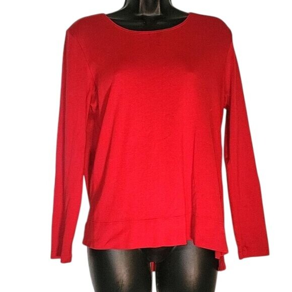 J.‎ Jill Perfect Pima Red High-Low Long-Sleeve Tee 100% Pima Cotton M Petite - Picture 2 of 5